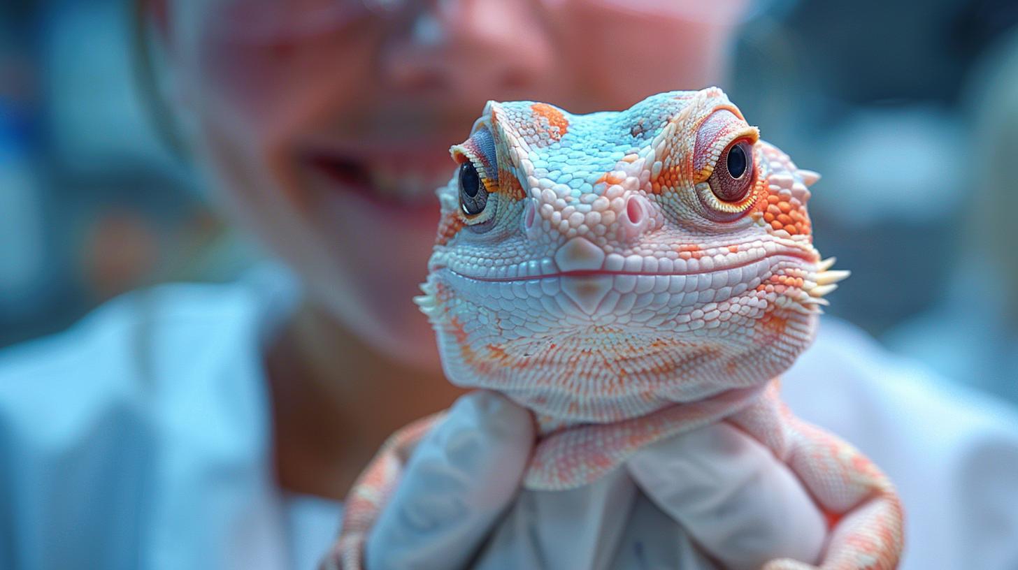 Vet smiling as they give a lizard its check-up