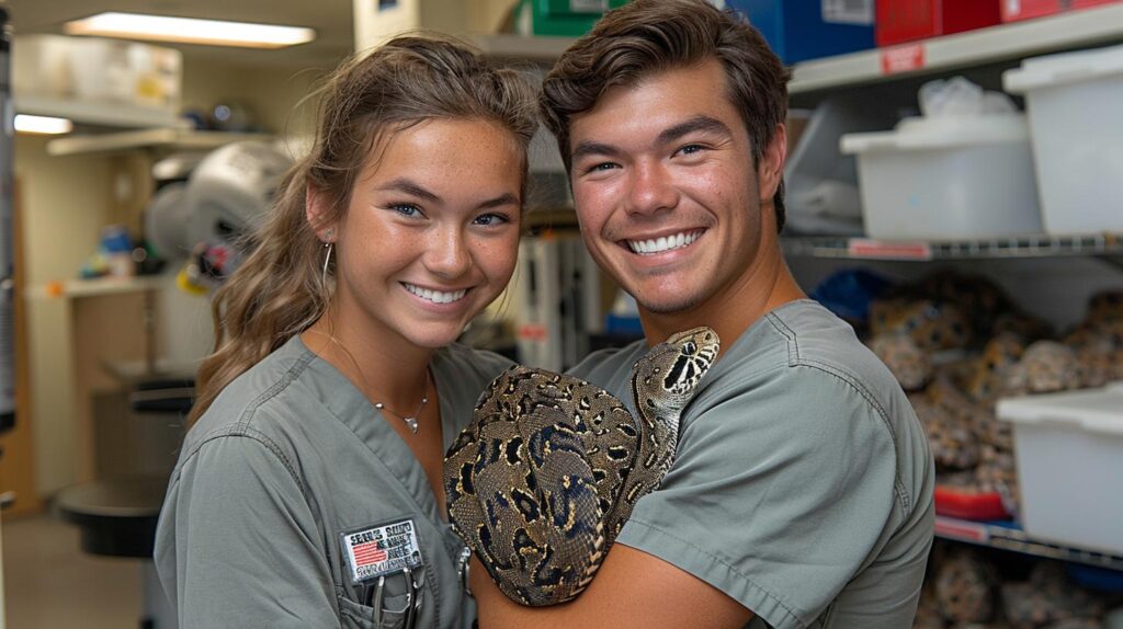 A caring vet checks on a patient during a SNAKE VET VISIT