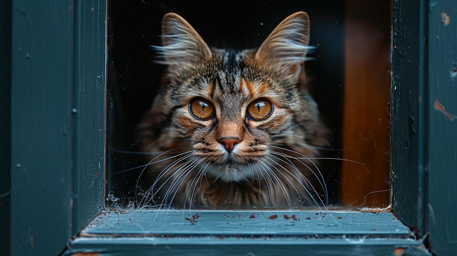 Success in TEACHING CATS TO USE CAT DOORS captured as a curious kitty uses it for the first time